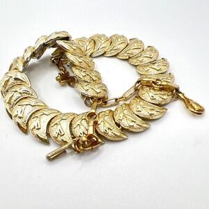 Vintage Coro Necklace Asian Bamboo Half Moon Link Choker to 18"  Gold Tone Hooks